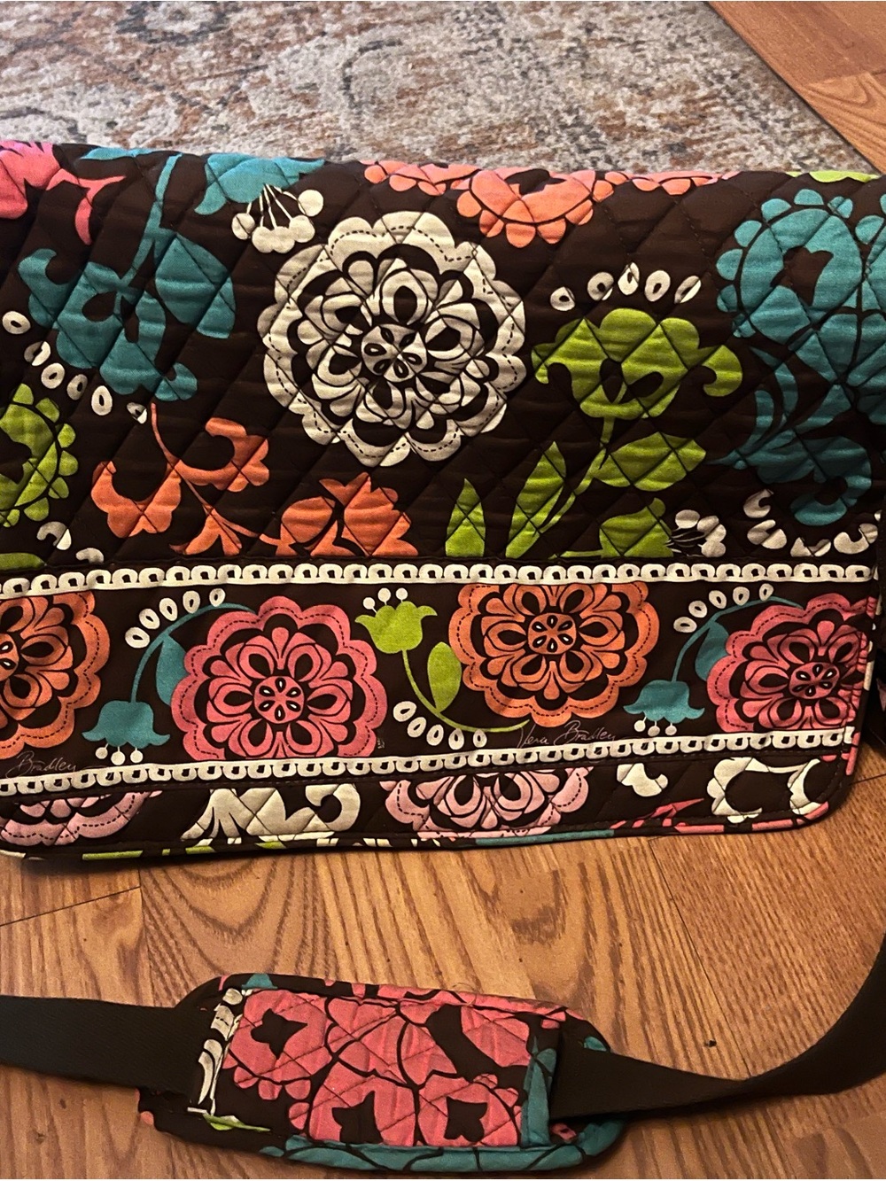 Vera Bradley Quilted Floral Satchel in Black, Pink, Teal, Green, White